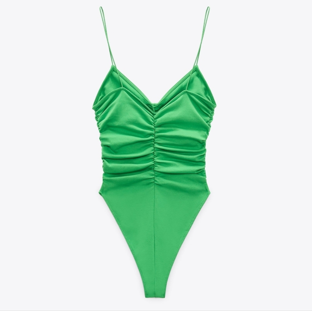 ZARA RUCHED BODYSUIT GREEN